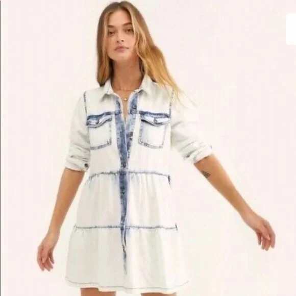 Free People | Dresses | Free People Nicole Denim Shirt Acid Wash Dress |  Poshmark